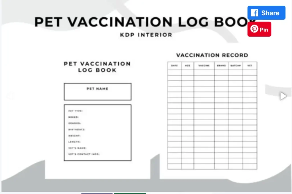5 Pet Vaccination Log Book